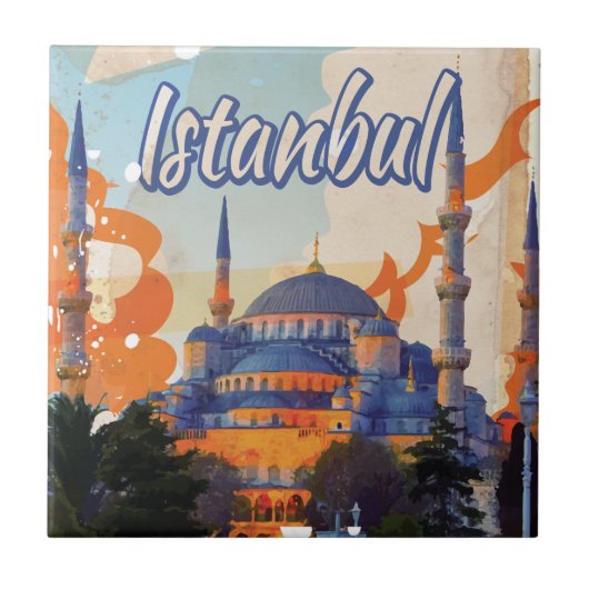 Istanbul Vintage Reisposter Tegeltje (Voorkant)