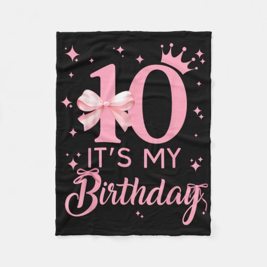 It's My 10th Birthday Aesthetic Pink Bow Coque Fleece Deken (Voorkant)