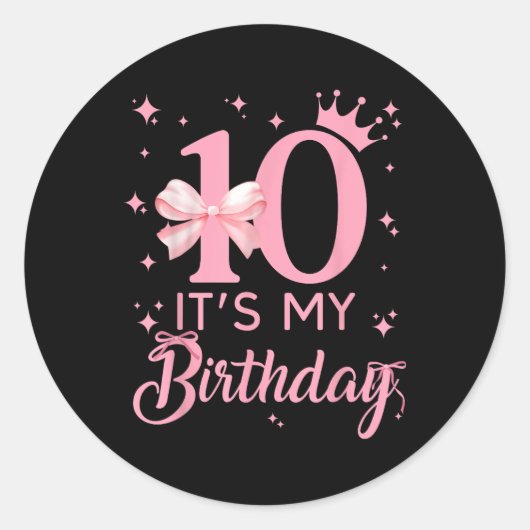 It's My 10th Birthday Aesthetic Pink Bow Coque Ronde Sticker (Voorkant)