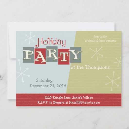 IT AANPASSEN - Atomic Retro Holiday Party Uitnodig Kaart (Voorkant)