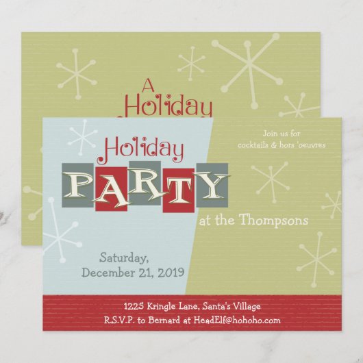 IT AANPASSEN - Atomic Retro Holiday Party Uitnodig Kaart (Voorkant / Achterkant)