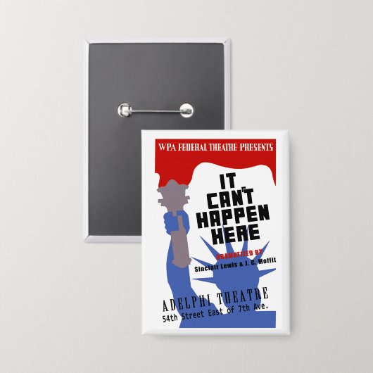 It Can't Happen Here WPA Poster Button (Voorkant / Achterkant)