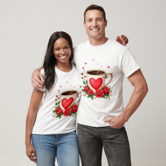 It Is Coffee Time With Mug And Red Hearts T-shirt (Unisex)