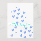 IT IS EEN BOY - Blauw & Teel waterverf harten desi Aankondigingskaart (Voorkant)