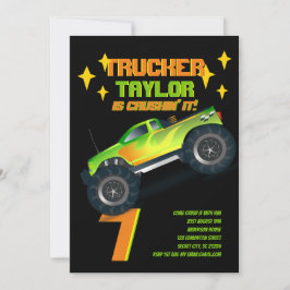 IT Monster Truck Neon Birthday Party Kinder Kaart