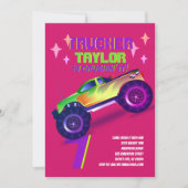 IT Monster Truck Neon Birthday Party Pink Kaart (Voorkant)