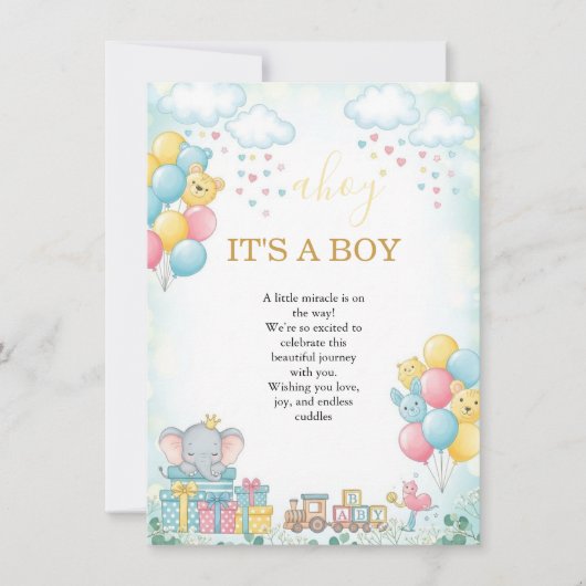 It’s a Boy Cute Baby Shower Invitation Card Kaart (Voorkant)
