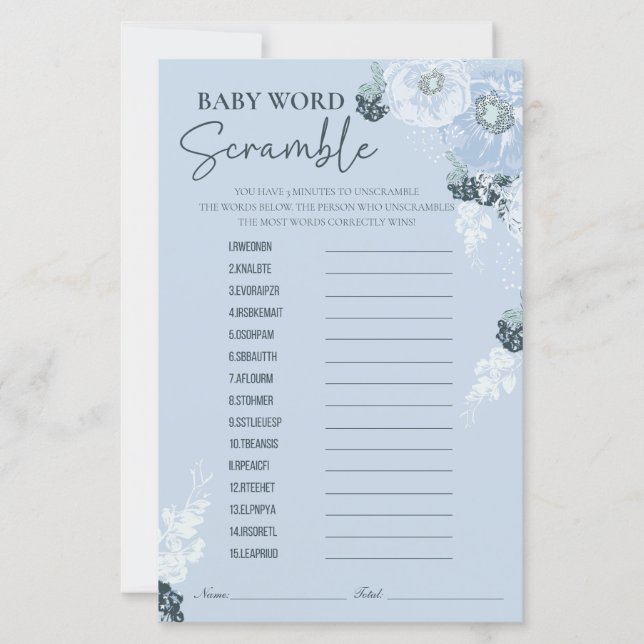 It’s A Boy Floral Baby Shower Word Scramble Game (Voorkant)