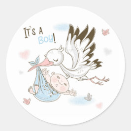 It’s a Boy Stork and Baby Ronde Sticker