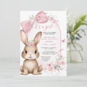 It’s a Girl Bunny Pink Bow Baby Shower Invitation Kaart (Staand voorkant)