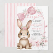 It’s a Girl Bunny Pink Bow Baby Shower Invitation Kaart (Voorkant / Achterkant)
