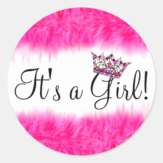  “It’s a Girl!” Tiara Baby  Ronde Sticker (Voorkant)