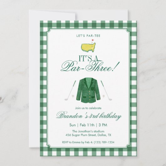It’s A Par-Three Golf 3rd Birthday Green Gingham Kaart (Voorkant)