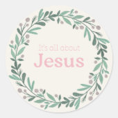 It’s All About Jesus – Pastel Christmas Wreath Ronde Sticker (Voorkant)