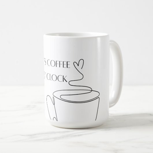 It’s coffee O’clock mug minimal line art cup desig Koffiemok (Voorkant rechts)