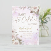  It’s Cold Outside Pink Purple Winter Baby Shower  Kaart (Staand voorkant)