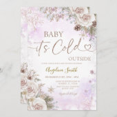  It’s Cold Outside Pink Purple Winter Baby Shower  Kaart (Voorkant / Achterkant)