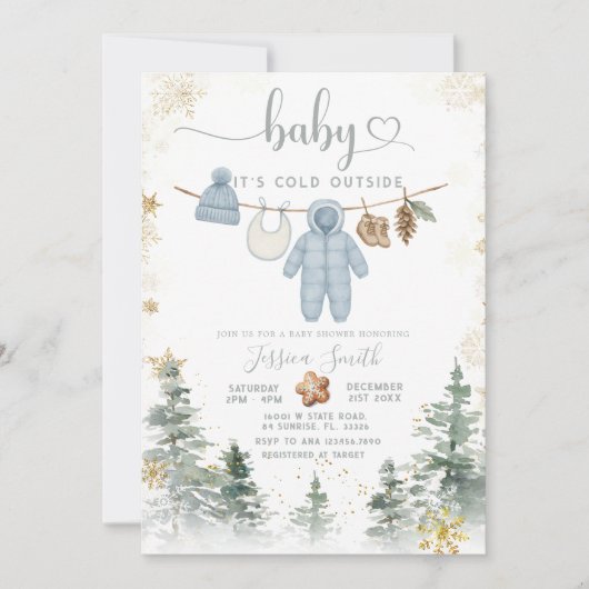 It’s Cold Outside Woodland Baby Shower Invitation  Kaart (Voorkant)