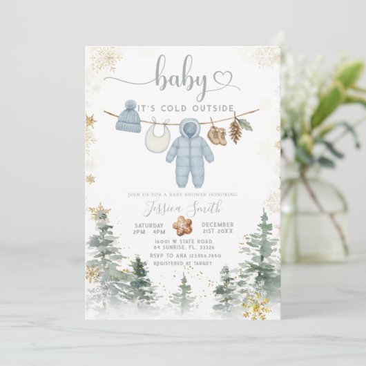 It’s Cold Outside Woodland Baby Shower Invitation  Kaart (Staand voorkant)