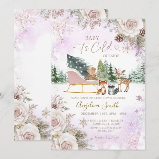 It’s Cold Outside Woodland Winter Baby Shower Kaart (Voorkant / Achterkant)
