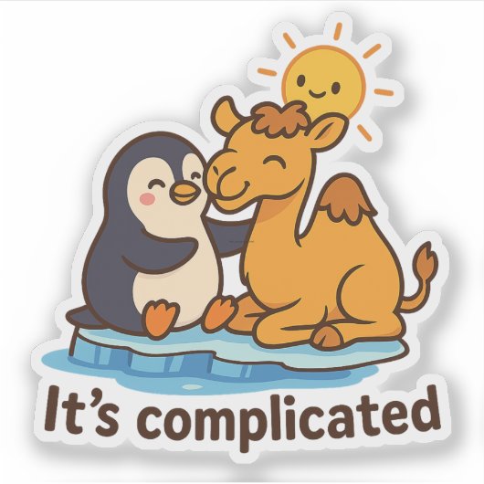 It’s Complicated – Penguin & Camel Hug Sticker (Voorkant)