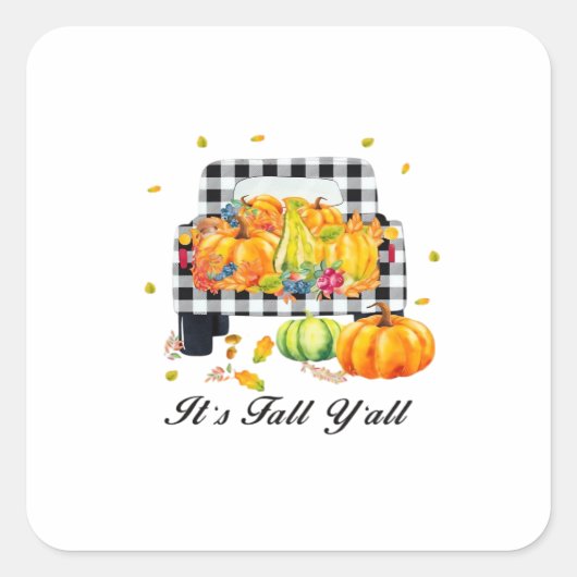 It’s Fall Y’all Autumn Pumpkin Plaid Vierkante Sticker (Voorkant)