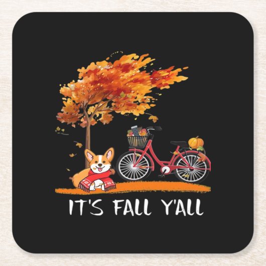 It’s Fall Y’all Cardigan Dog Autumn Funny Graphic Kartonnen Onderzetters (Voorkant)