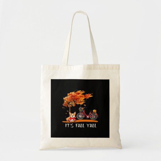 It’s Fall Y’all Cardigan Dog Autumn Funny Graphic Tote Bag (Voorkant)