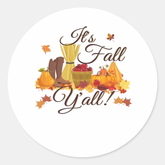 It’s Fall Y’all Funny & Cool Retro Ronde Sticker (Voorkant)