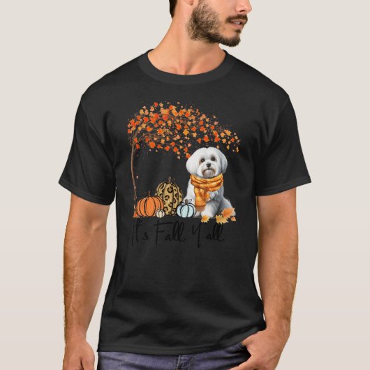 It’s Fall Y’all Maltese Dog Autumn Fall Tree Leopa T-shirt (Voorkant)