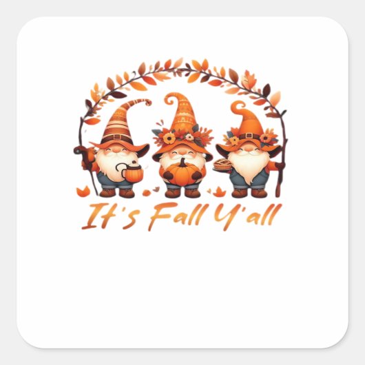 It’s Fall Y’all Pumpkin Gnome Autumn Tree Funny Fa Vierkante Sticker (Voorkant)