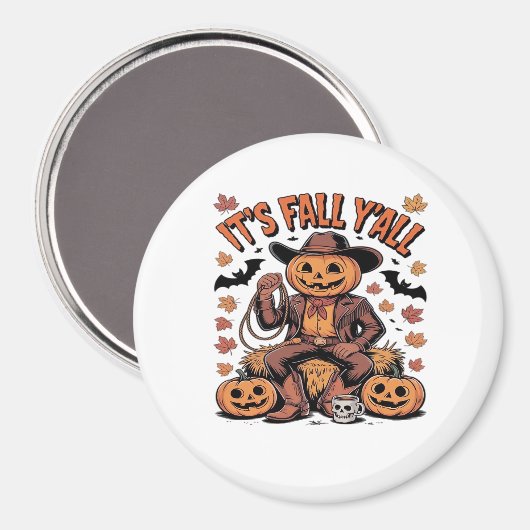 It’s Fall Y’all Western Cowboy Pumpkin Halloween Magneet (Voorkant / Achterkant)