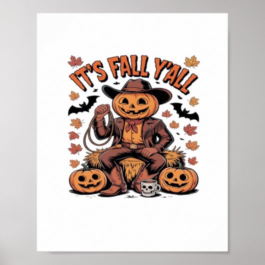 It’s Fall Y’all Western Cowboy Pumpkin Halloween Poster (Voorkant)
