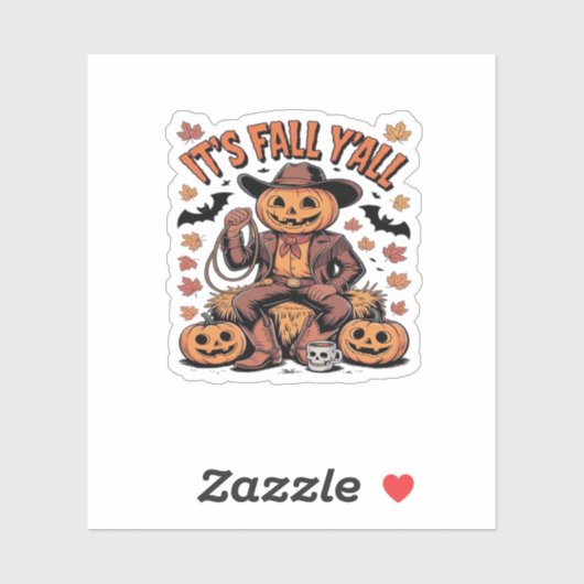It’s Fall Y’all Western Cowboy Pumpkin Halloween Sticker (Vel)