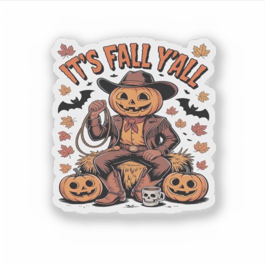 It’s Fall Y’all Western Cowboy Pumpkin Halloween Sticker (Voorkant)
