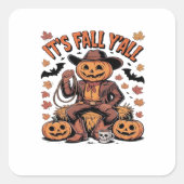 It’s Fall Y’all Western Cowboy Pumpkin Halloween Vierkante Sticker (Voorkant)