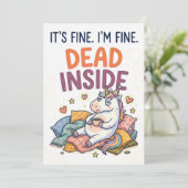 It’s Fine I’m Fine Dead Inside Unicorn Greeting Feestdagenkaart (Staand voorkant)
