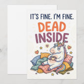 It’s Fine I’m Fine Dead Inside Unicorn Greeting Feestdagenkaart (Voorkant / Achterkant)