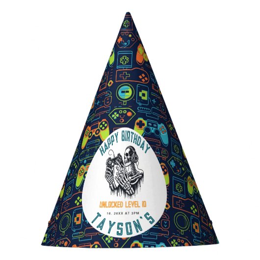 It’s Game On Skull  – Video Game Birthday Feesthoedjes (Voorkant)