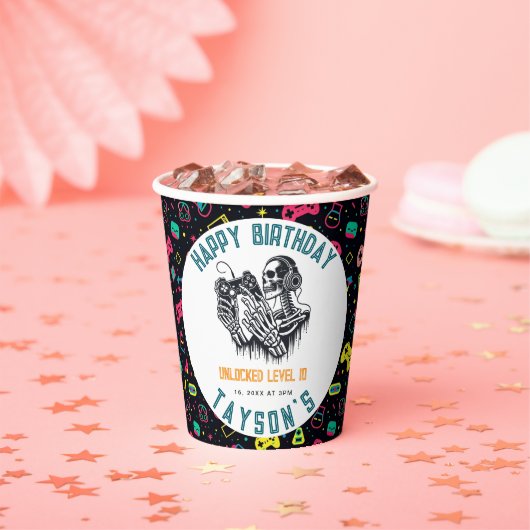 It’s Game On Skull  – Video Game Birthday Papieren Bekers (Insitu)