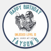 It’s Game On Skull  – Video Game Birthday Ronde Sticker (Voorkant)