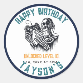 It’s Game On Skull  – Video Game Birthday Ronde Sticker