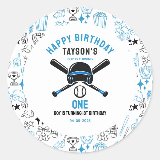 It’s Game Time Baseball 1st Birthday – Fun Kids  Ronde Sticker (Voorkant)