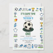 It’s Game Time soccer 1st Birthday Kaart (Voorkant)