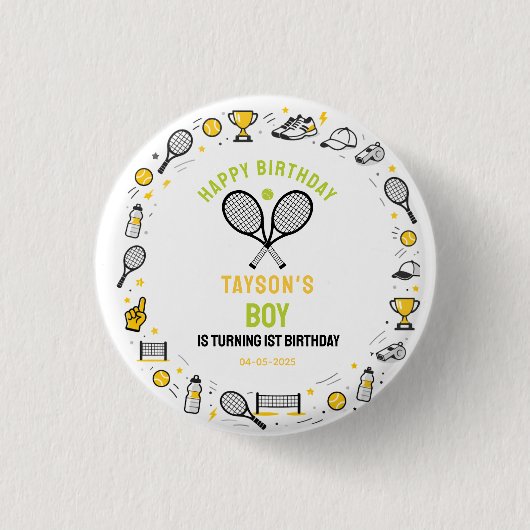 It’s Game Time Tennis 1st Birthday – Fun Kids  Ronde Button 3,2 Cm (Voorkant)