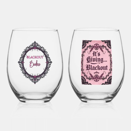 It’s Giving Blackout – Dark Gothic Stemless Wijnglas Zonder Voet (Voorkant)