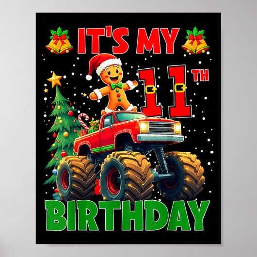 It’s My 11th Birthday Gingerbread Monster Truck Ch Poster (Voorkant)