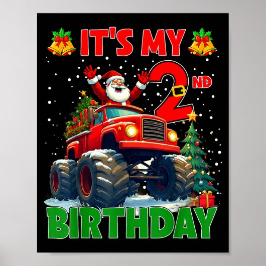 It’s My 2nd Birthday Xmas Santa Monster Truck Chri Poster (Voorkant)