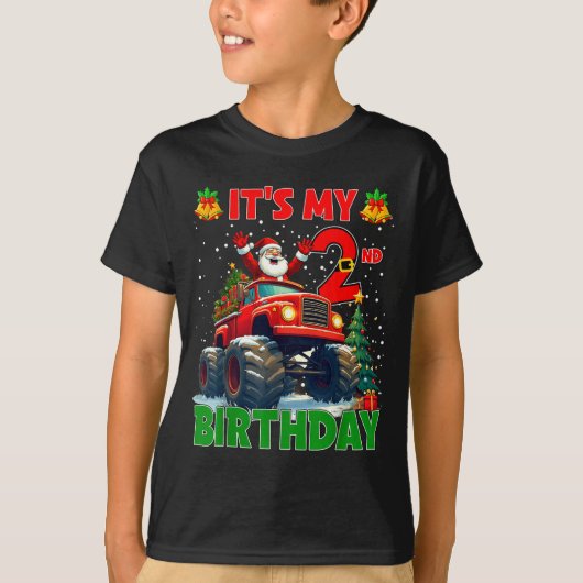 It’s My 2nd Birthday Xmas Santa Monster Truck Chri T-shirt (Voorkant)