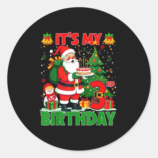 It’s My 3rd Birthday Santa Christmas Outfit 3 Year Ronde Sticker (Voorkant)